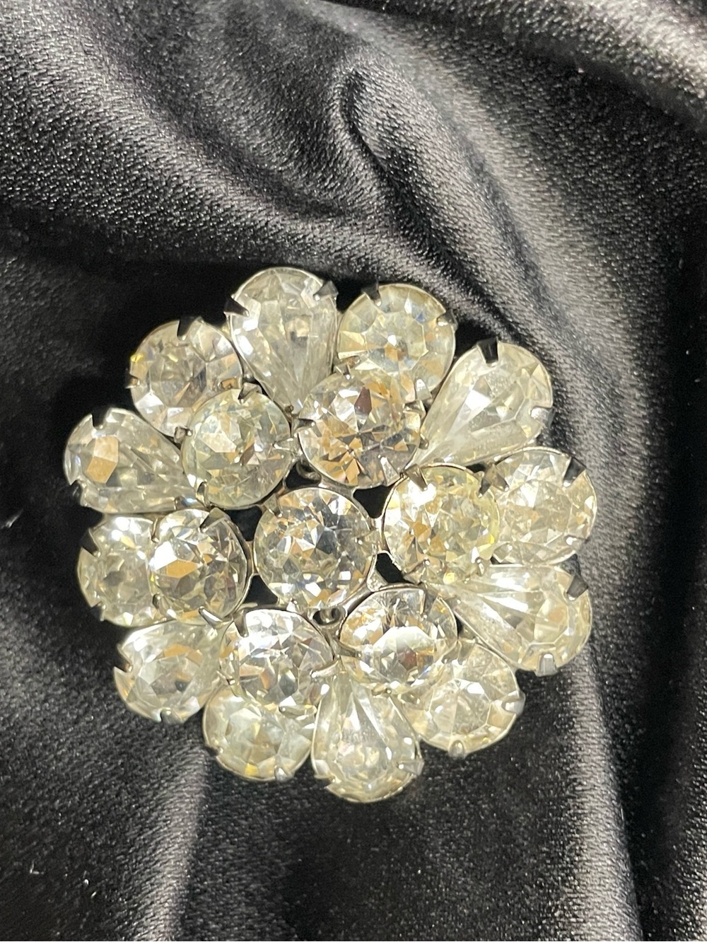 Vintage ALBERT WEISS Sparkling Clear Rhinestone Cluster Brooch